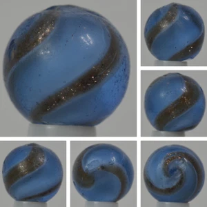 Handmade White Ribbon Lutz Marble Blue Base 9/16 in, N Mint, Chip, Germany S1318 - Picture 1 of 7