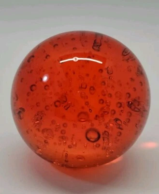 Vintage Bubble Ruby Red Just Over 3 Inches Round Art Glass Paperweight Object - Image 1 of 4