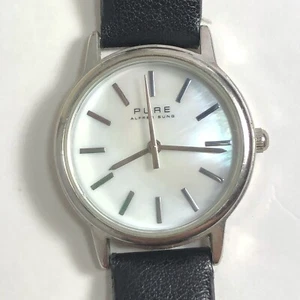 Alfred Sung 'PURE' Watch - Black Leather Strap - Silver Tone - Quartz - Picture 1 of 6