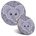 Mouse Mat & Coaster Set Face Elephant Gray Background #59783