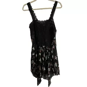 Free People Intimate Kleid Trapez Tunika lila Blumen Spitze Tank asymmetrisch - Bild 1 von 7
