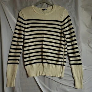 AnnTaylor Damen Pullover Größe Small Elfenbein Schwarz Streifen Seitenreißverschluss - Bild 1 von 9