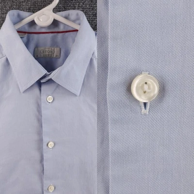 Eton 15.75 Super Slim Blue Work Button Up Men Long Sleeve Shirt Convertible Cuff - Image 1 of 4