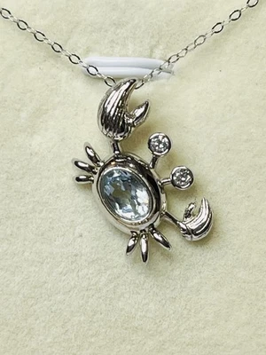 Collar Colgante Cangrejo Aguamarina Azul Santa María Natural Plata de Ley 925 Foto 1 de 4