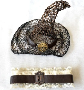 Halloween Steampunk Witch Hat & Lace Choker – Gothic Cosplay Costume - Picture 1 of 8