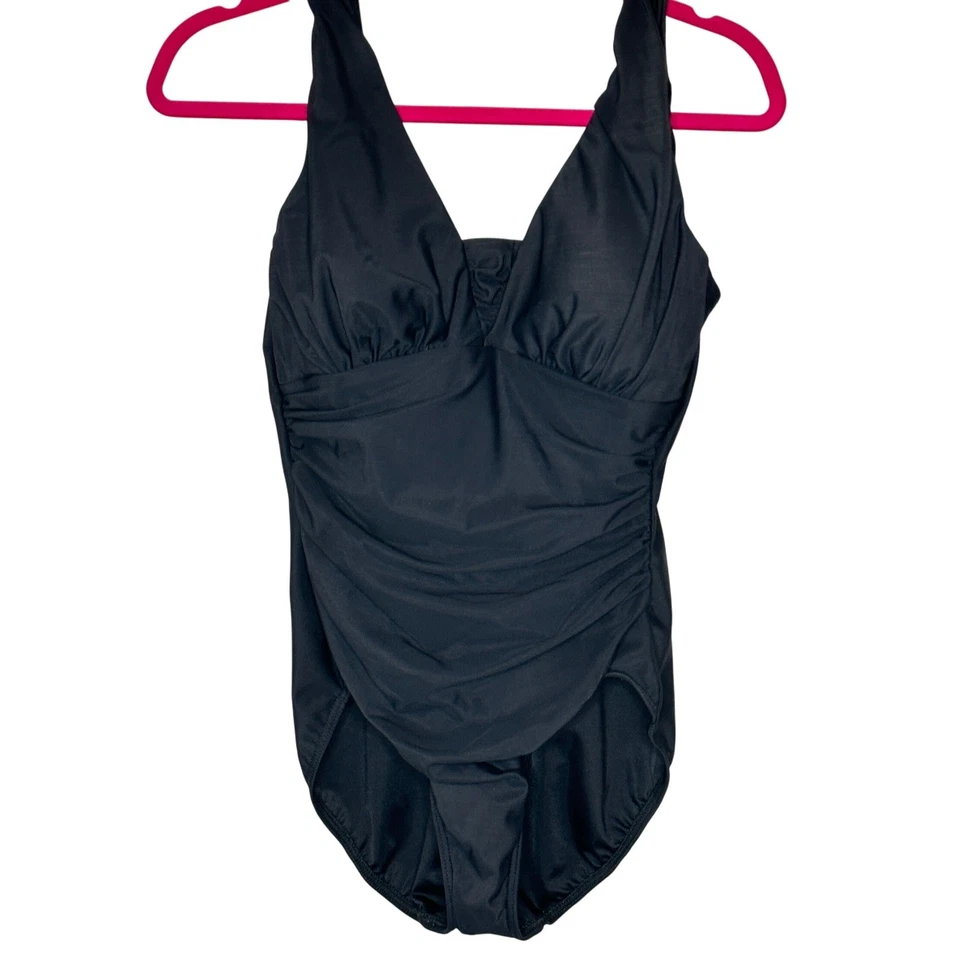Traje de baño Miraclesuit de una pieza control de barriga acanalado negro clásico modelado talla 12 Foto 1 de 4