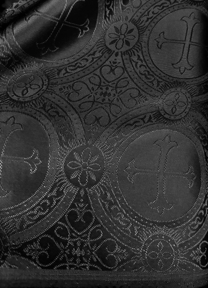 Black Church Cross Brocade Fabric 60” Width Sold By The Yard - Image 1 of 1