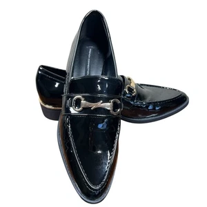 French Connection Tailor Loafers Black Size 8.5 classic shiny golden hardware - Picture 1 of 15