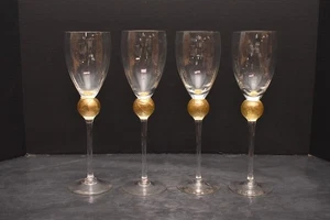 SET 4 UNION STREET Studio Art GLASS MANHATTAN Gold CLARET WINE GLASSES GOBLETS - Picture 1 of 21