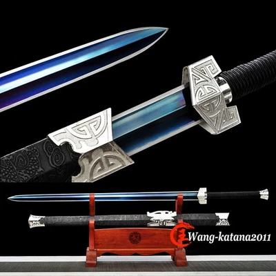 Espada china afilada de doble filo negra azul dinastía Han china Jian Big bo-hi Foto 1 de 4