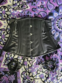 Orchard Corset Black Satin 20 - 25  inch waist New Cotton Lined Lace Up Back