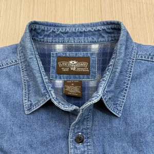 Vintage Levis Mens XL Sherpa Plaid Fleece Lined Shirt Jacket Shacket Denim - Picture 1 of 8