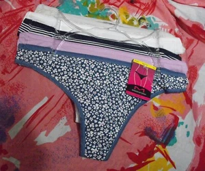 5 NEW MAIDENFORM P40035 AKHN PICOT TRIMMED WAIST COTTON THONG PANTIES M/6 - Picture 1 of 2
