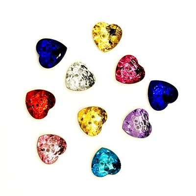 EVENTDEKO SHOP 10 Strass Knöpfe Herz 13mm Glitzerknöpfe zum Nähen Basteln Verzieren Farbmix