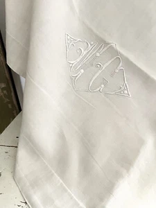 ART NOUVEAU French TROUSSEAU floppy GREYISH LINEN FIL sheet MC mono c1920 - Picture 1 of 24