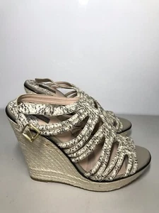 Joan & David Dayah Ivory Cream Leather Snake Print Espadrille Wedges Women 9M US - Picture 1 of 15