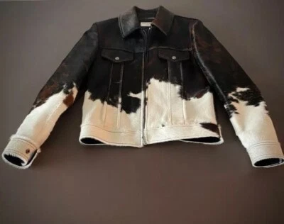 Men's Western Cowhide Leather Jacket Real Hair-On Pony Skin Stylish Trucker Coat - Image 1 of 4