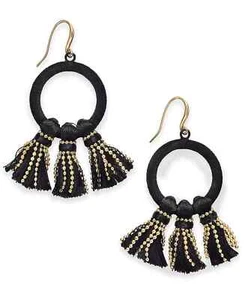 INC Gold-Tone Velvet Hoop & Tassel Drop Earrings - Picture 1 of 2