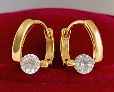 Luxus Ohrringe Creolen Zirkonia Kristall 999er Gold 24K vergoldet Gelbgold 12mm - Bild 1 von 4