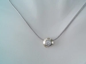 STUNNING ITALY 14K WHITE GOLD & DIAMOND PENDANT NECKLACE 15 1/2" - Picture 1 of 9