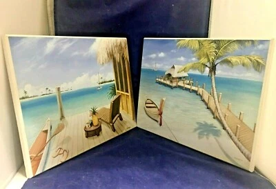 Tropical getaway & Island retreat David Marocco 2 art over wood print wall décor - Image 1 of 4