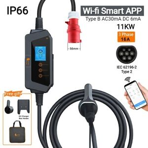 Smart WIFI APP EV Charger Type 2 11kW, Portable Charging Station Indoor Outdoor