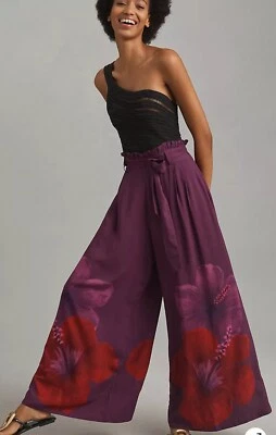 Farm Rio x Anthropologie Floral Wide-Leg Pants Purple M NWT 🌺 - Image 1 of 3