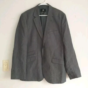 H&M Blazer Sport Coat Men 42R Gray 100% Linen 2 Button Classic - Picture 1 of 9