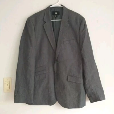 Abrigo Deportivo H&M Blazer Hombre 42R Gris 100% Lino 2 Botones Forrado Ventilado Clásico Foto 1 de 4