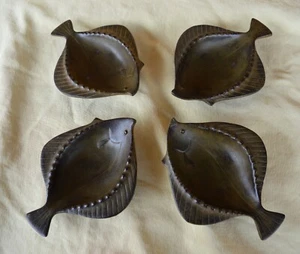 4 VTG Brown Green Iron Metal Stacking Fish Shaped Footed Trays Dishes Ikebana? - Picture 1 of 12