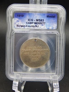 1919 WWI BERGEN COUNTY, NEW JERSEY - CAMP MERRITT MEDAL ICG MS 63 MEDAL (BT970) - Picture 1 of 4