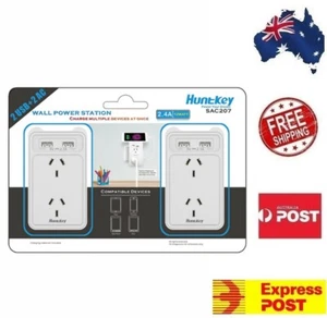 Wall Socket iPhone Tablet Charger 2 Socket + 2 USB A 5V 2.4A Power Station - Picture 1 of 5