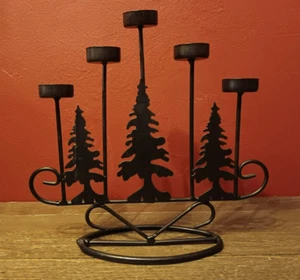 Tea Light Candelabra, Pine Trees, 5 tea light spaces - Picture 1 of 3