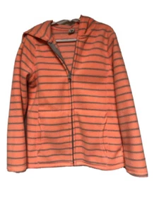 Old Navy Girls Size M Coral And Gray Hooded Zip Up Fleece Long Sleeve - Picture 1 of 9