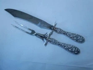 Antique Sterling silver Stieff Kirk Large Carving set Fork & Carving knife Rose - Picture 1 of 8