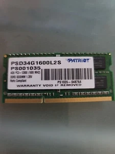Patriot Memory PC3-12800 4 GB SO-DIMM 1600 MHz DDR3 Laptop Memory PSD34G1600L2S - Picture 1 of 5
