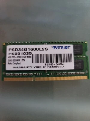 Patriot Memory PC3-12800 4 GB SO-DIMM 1600 MHz DDR3 Laptop Memory PSD34G1600L2S - Image 1 of 4