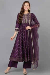 Pantalones Kurta rectos con Dupatta Bandhani de mezcla de seda roja para mujeres indias con dupatta Reino Unido - Imagen 1 de 6