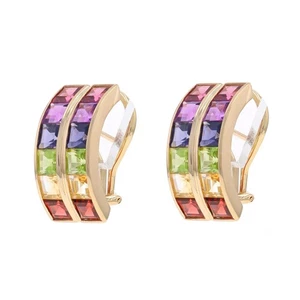 Oro Amarillo Granate Peridoto Iolita Aro J Pendientes 14k Sq 5.20ctw Iris Raya - Imagen 1 de 7