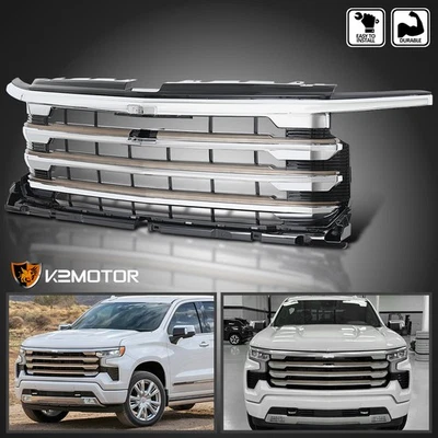Fits 2019-2025 Chevy Silverado 1500 Chrome High Country Style Front Hood Grille - Image 1 of 4