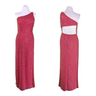 Sean Collection Prom Dress Maxi Gown Size L Pink Y2K Bead Silk Shoulder Sheath L - Image 1 of 4