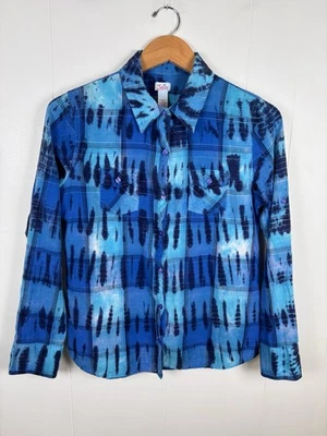 Justice девочек размер 20 синий галстук краситель клетку хлопок рубашка на пуговицах Western - Изображение 1 из 4