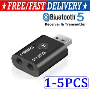2in1 Bluetooth 5.0 USB Audio Transmitter Receiver Adapter Wireless for Car TV PC - Afbeelding 1 van 9