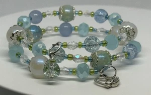 Coil Wrap Bracelet Crystal Glass blue Bling Crystal Bead Memory Wire Whimsy 5 - Picture 1 of 6