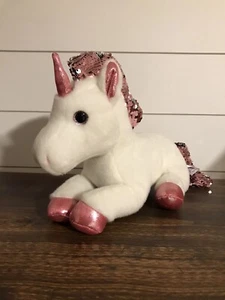 Paillettes Aurora Bianco Unicorno Scintillante Rosa Grigio Grigio Peluche Imbottito Animale Cavallo - Foto 1 di 6