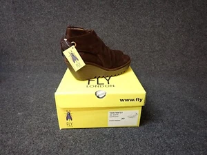 NEW Fly London Yama Oil Suede Espresso Wedge Ankle Boots Womens 35 (SS4) - Picture 1 of 6