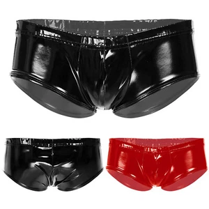 Mens Metallic Leather Bikini Briefs Bulge Pouch Panties Low Rise Trunk AU - Picture 1 of 28