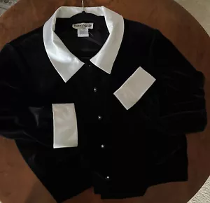 Giacca blazer corto Ronni Nicole vintage nero bianco colletto velluto taglia Med 16 - Foto 1 di 11