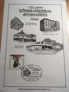Gedenkblatt mit Briefmarke 125 Jahre König Wilhelm Gymnasium Höxter - Bild 1 von 1