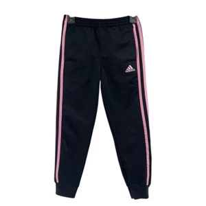 Adidas Girls Tricot Joggers Black Pink 3-Stripes Size 6 AG0136 - Picture 1 of 15